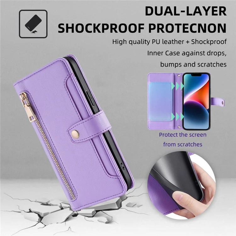 For Samsung Galaxy A04e 4G / F04 4G / M04 4G Phone Case Anti-fall 6 Card Slots Cover with Crossbody Strap