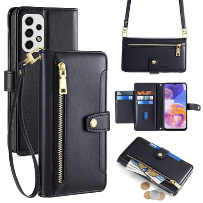 For Samsung Galaxy A23 5G (Global Version) Magnetic Phone Case PU Leather Stand Cover with Wrist Strap