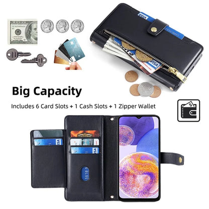 For Samsung Galaxy A23 5G (Global Version) Magnetic Phone Case PU Leather Stand Cover with Wrist Strap