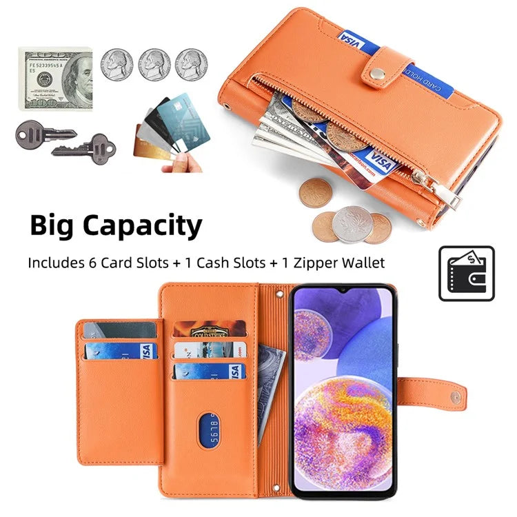 For Samsung Galaxy A23 5G (Global Version) Magnetic Phone Case PU Leather Stand Cover with Wrist Strap
