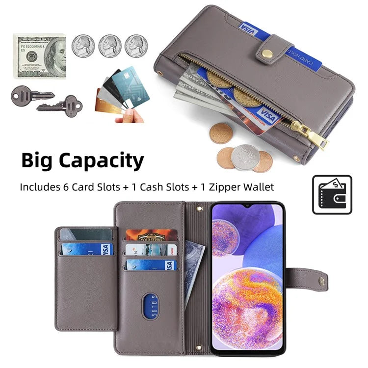 For Samsung Galaxy A23 5G (Global Version) Magnetic Phone Case PU Leather Stand Cover with Wrist Strap