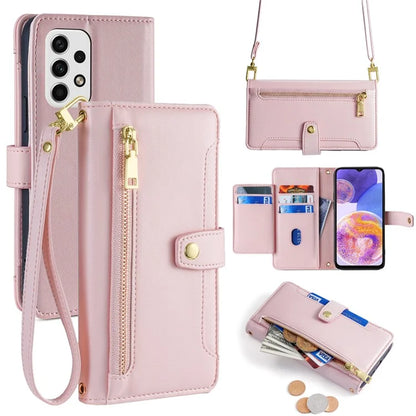 For Samsung Galaxy A23 5G (Global Version) Magnetic Phone Case PU Leather Stand Cover with Wrist Strap