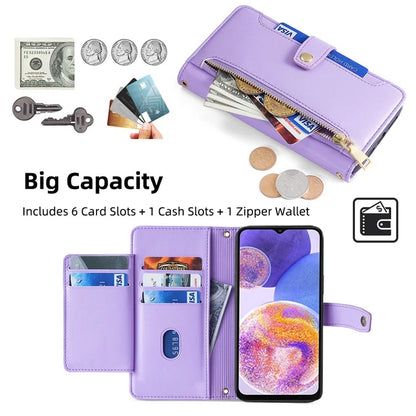 For Samsung Galaxy A23 5G (Global Version) Magnetic Phone Case PU Leather Stand Cover with Wrist Strap