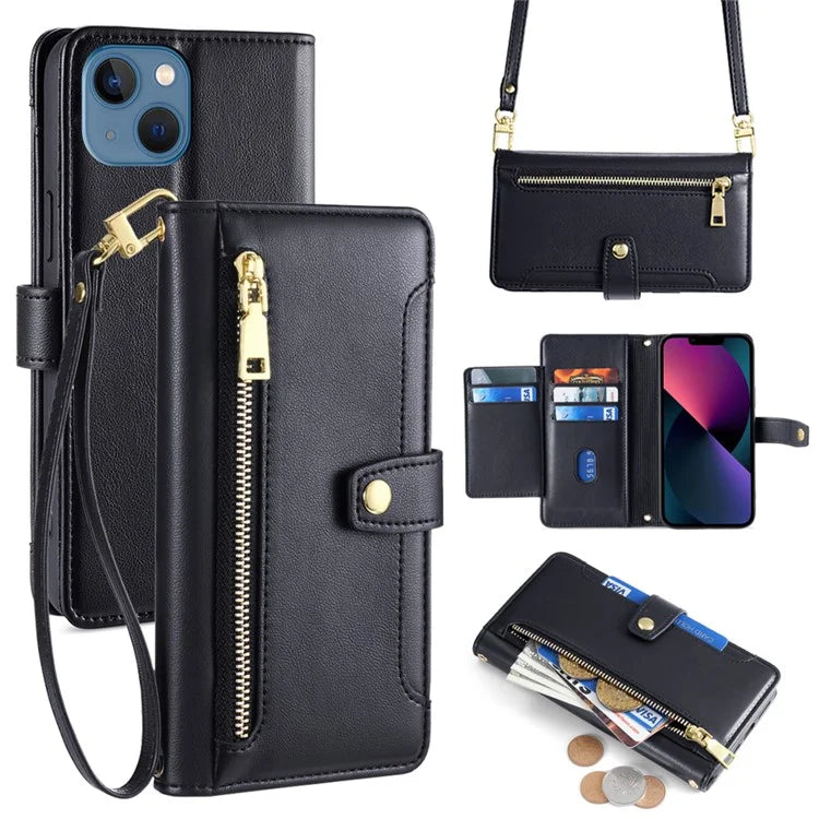 For iPhone 13 6.1 inch Case Drop-resistant Leather Flip Stand Phone Protector