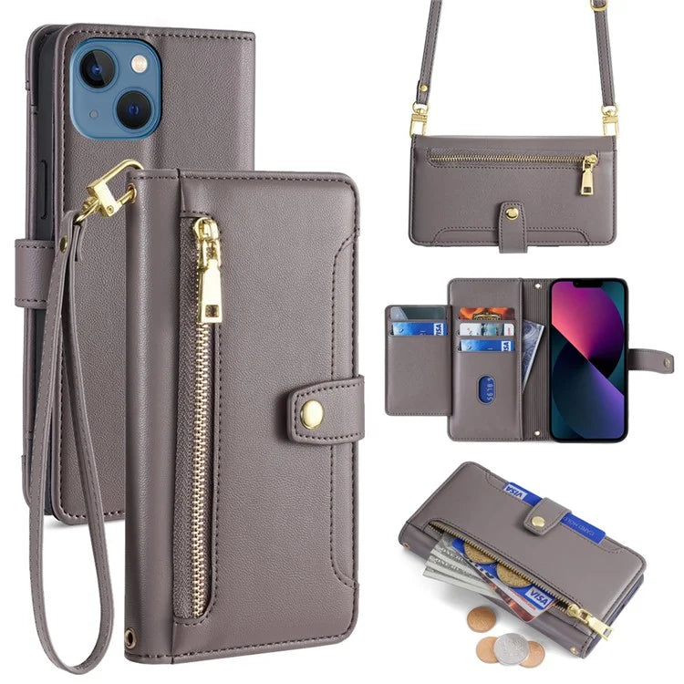For iPhone 13 6.1 inch Case Drop-resistant Leather Flip Stand Phone Protector