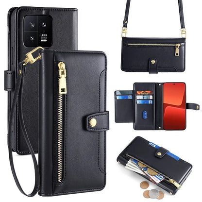 For Xiaomi 13 Case PU Leather Crossbody Phone Protector with Shoulder Wrist Straps