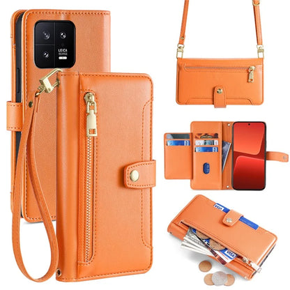 For Xiaomi 13 Case PU Leather Crossbody Phone Protector with Shoulder Wrist Straps