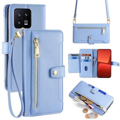For Xiaomi 13 Case PU Leather Crossbody Phone Protector with Shoulder Wrist Straps