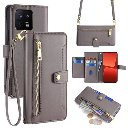 For Xiaomi 13 Case PU Leather Crossbody Phone Protector with Shoulder Wrist Straps