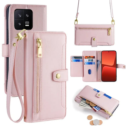 For Xiaomi 13 Case PU Leather Crossbody Phone Protector with Shoulder Wrist Straps