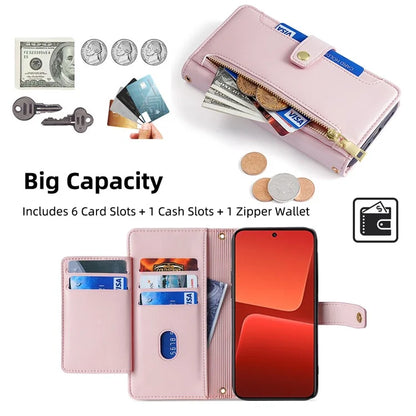 For Xiaomi 13 Case PU Leather Crossbody Phone Protector with Shoulder Wrist Straps