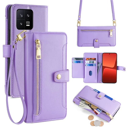 For Xiaomi 13 Case PU Leather Crossbody Phone Protector with Shoulder Wrist Straps