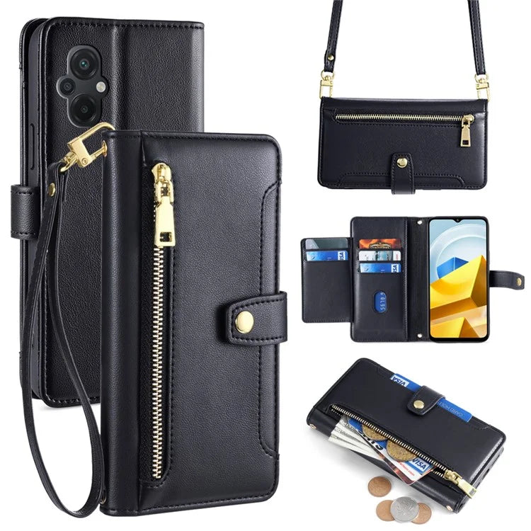 For Xiaomi Poco M5 4G Zipper Pocket Case Drop-proof 6 Card Slots Protective Cover