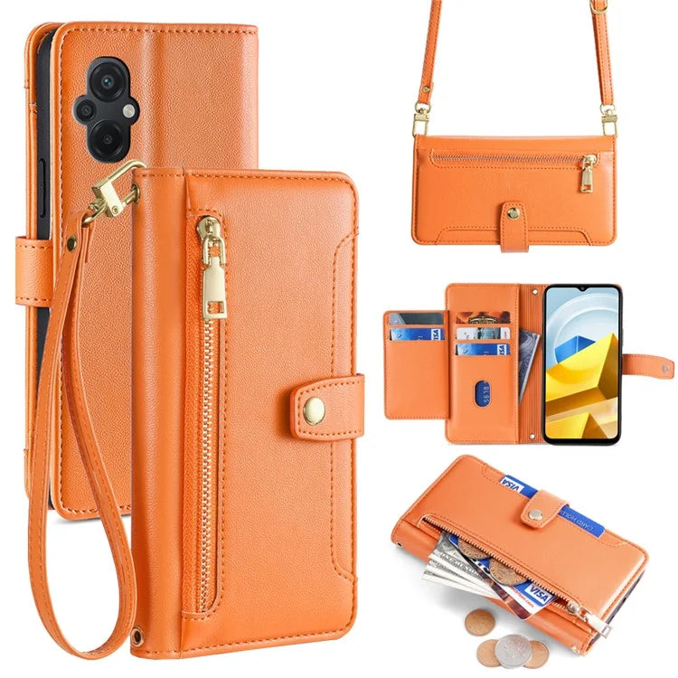 For Xiaomi Poco M5 4G Zipper Pocket Case Drop-proof 6 Card Slots Protective Cover