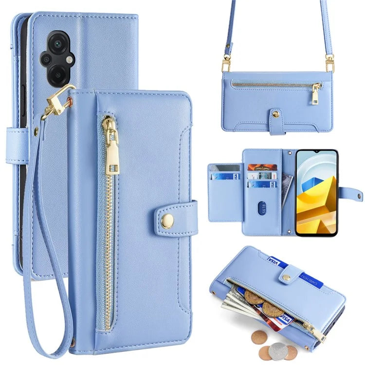 For Xiaomi Poco M5 4G Zipper Pocket Case Drop-proof 6 Card Slots Protective Cover