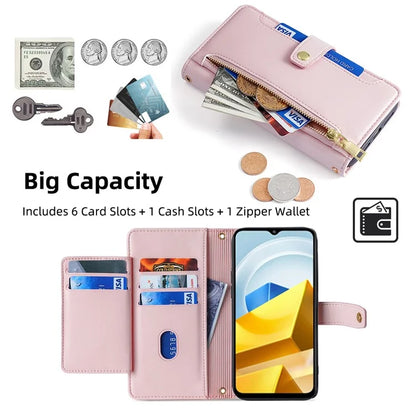 For Xiaomi Poco M5 4G Zipper Pocket Case Drop-proof 6 Card Slots Protective Cover