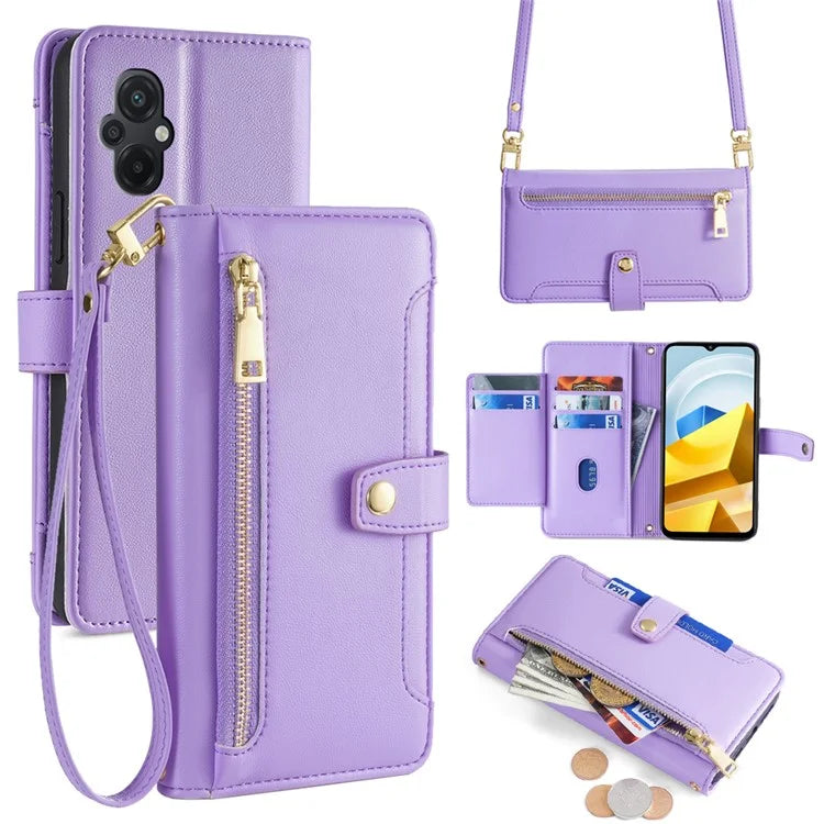For Xiaomi Poco M5 4G Zipper Pocket Case Drop-proof 6 Card Slots Protective Cover