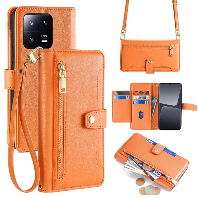 For Xiaomi 13 Pro 5G Case Leather Hardware Buckle Phone Stand Cover with 2 Straps