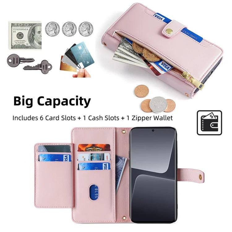 For Xiaomi 13 Pro 5G Case Leather Hardware Buckle Phone Stand Cover with 2 Straps