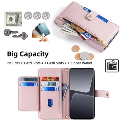 For Xiaomi 13 Pro 5G Case Leather Hardware Buckle Phone Stand Cover with 2 Straps