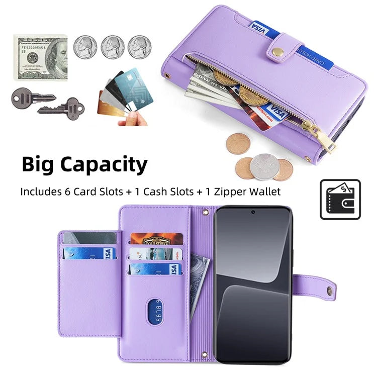 For Xiaomi 13 Pro 5G Case Leather Hardware Buckle Phone Stand Cover with 2 Straps