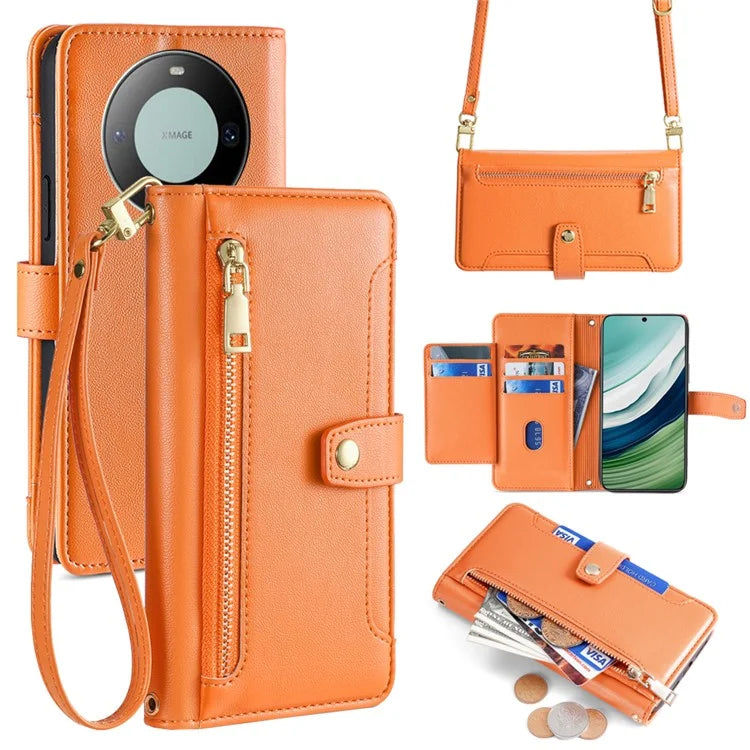 For Huawei Mate 60 Case Leather Drop Protection Phone Cover with Handy Strap