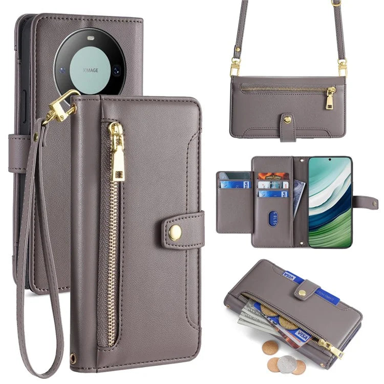 For Huawei Mate 60 Case Leather Drop Protection Phone Cover with Handy Strap
