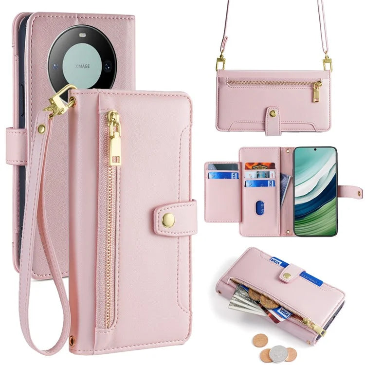 For Huawei Mate 60 Case Leather Drop Protection Phone Cover with Handy Strap
