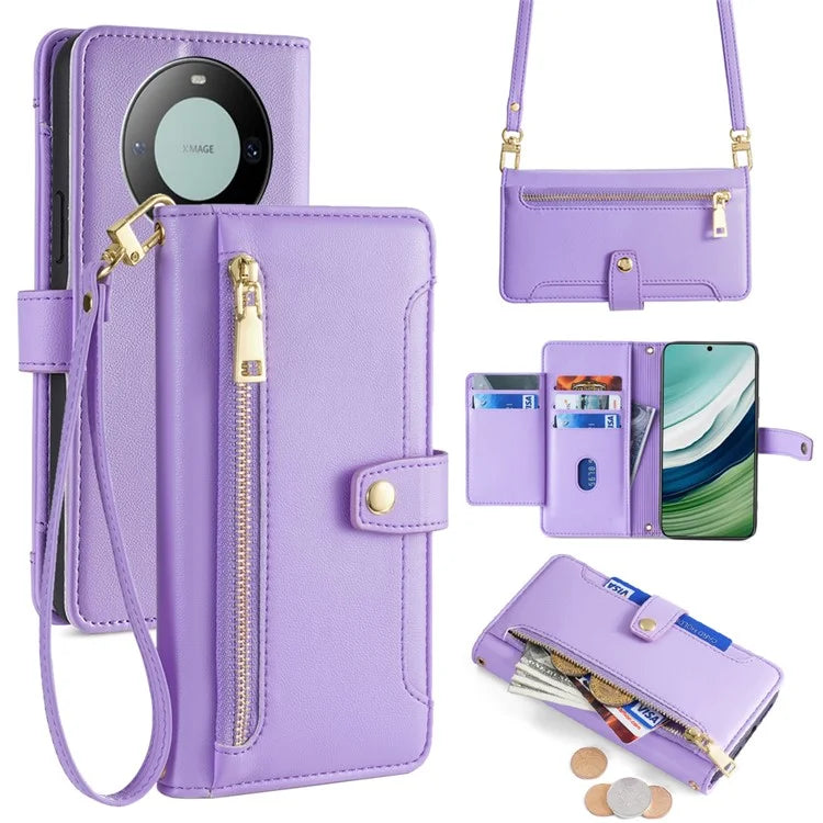 For Huawei Mate 60 Case Leather Drop Protection Phone Cover with Handy Strap
