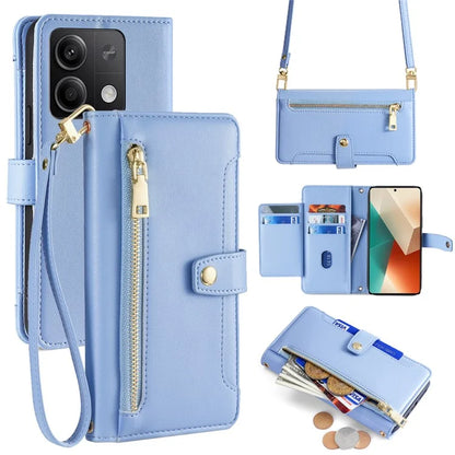 For Xiaomi Redmi Note 13 5G Crossbody Phone Case Zipper Pocket PU Leather Cover