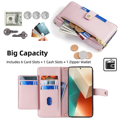 For Xiaomi Redmi Note 13 5G Crossbody Phone Case Zipper Pocket PU Leather Cover