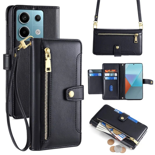 For Xiaomi Redmi Note 13 Pro 5G / Poco X6 5G Leather Case Phone Wallet Cover Zipper Pocket