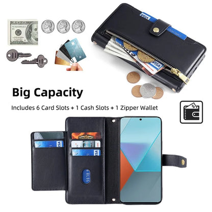 For Xiaomi Redmi Note 13 Pro 5G / Poco X6 5G Leather Case Phone Wallet Cover Zipper Pocket