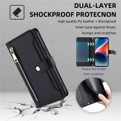 For Xiaomi Redmi Note 13 Pro 5G / Poco X6 5G Leather Case Phone Wallet Cover Zipper Pocket