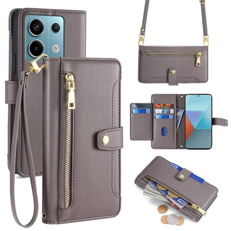 For Xiaomi Redmi Note 13 Pro 5G / Poco X6 5G Leather Case Phone Wallet Cover Zipper Pocket