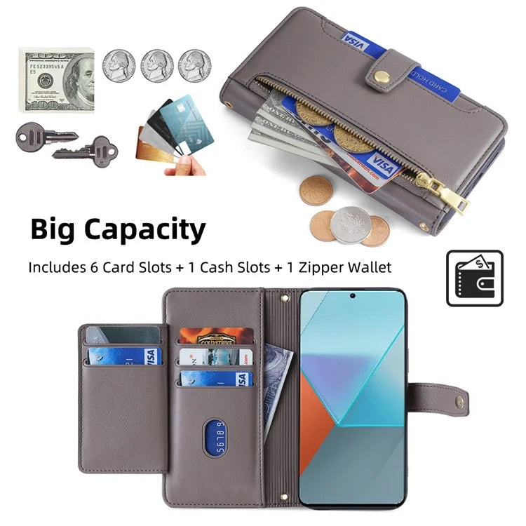 For Xiaomi Redmi Note 13 Pro 5G / Poco X6 5G Leather Case Phone Wallet Cover Zipper Pocket