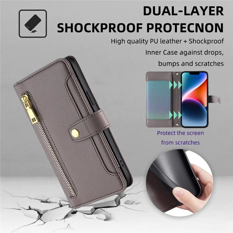 For Xiaomi Redmi Note 13 Pro 5G / Poco X6 5G Leather Case Phone Wallet Cover Zipper Pocket