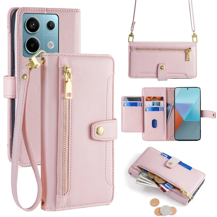 For Xiaomi Redmi Note 13 Pro 5G / Poco X6 5G Leather Case Phone Wallet Cover Zipper Pocket