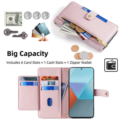 For Xiaomi Redmi Note 13 Pro 5G / Poco X6 5G Leather Case Phone Wallet Cover Zipper Pocket