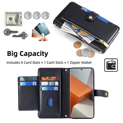 For Xiaomi Redmi Note 13 Pro+ 5G Leather Case Zipper Phone Cover with 2 Straps