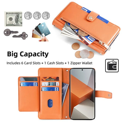 For Xiaomi Redmi Note 13 Pro+ 5G Leather Case Zipper Phone Cover with 2 Straps