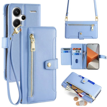 For Xiaomi Redmi Note 13 Pro+ 5G Leather Case Zipper Phone Cover with 2 Straps