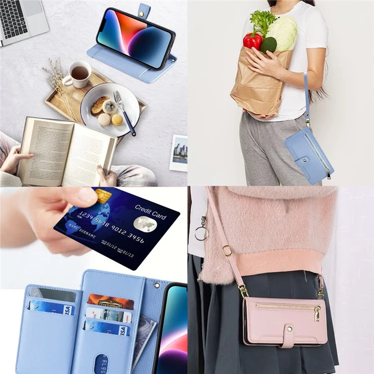 For Xiaomi Redmi Note 13 Pro+ 5G Leather Case Zipper Phone Cover with 2 Straps