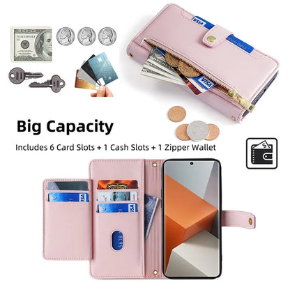 For Xiaomi Redmi Note 13 Pro+ 5G Leather Case Zipper Phone Cover with 2 Straps