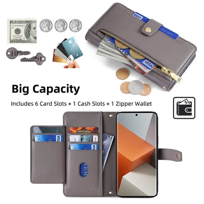 For Xiaomi Redmi Note 13 Pro+ 5G Leather Case Zipper Phone Cover with 2 Straps