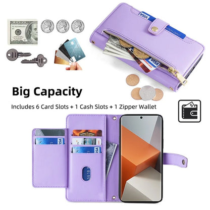 For Xiaomi Redmi Note 13 Pro+ 5G Leather Case Zipper Phone Cover with 2 Straps