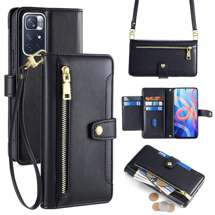 For Xiaomi Redmi Note 11 5G (China) (MediaTek) / Note 11S 5G / Note 11T 5G / Poco M4 Pro 5G Case Zipper Pocket Leather Cover