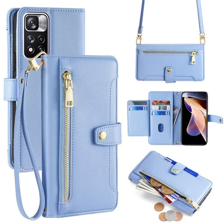 For Xiaomi Redmi Note 11 Pro / Note 11 Pro+ 5G Leather Case Zipper Pocket Crossbody Phone Cover