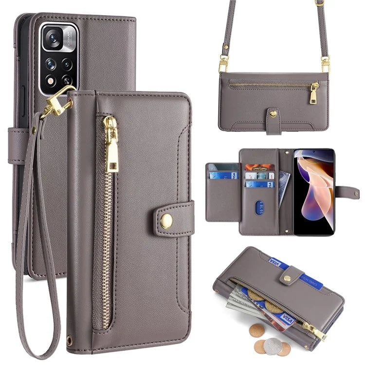 For Xiaomi Redmi Note 11 Pro / Note 11 Pro+ 5G Leather Case Zipper Pocket Crossbody Phone Cover