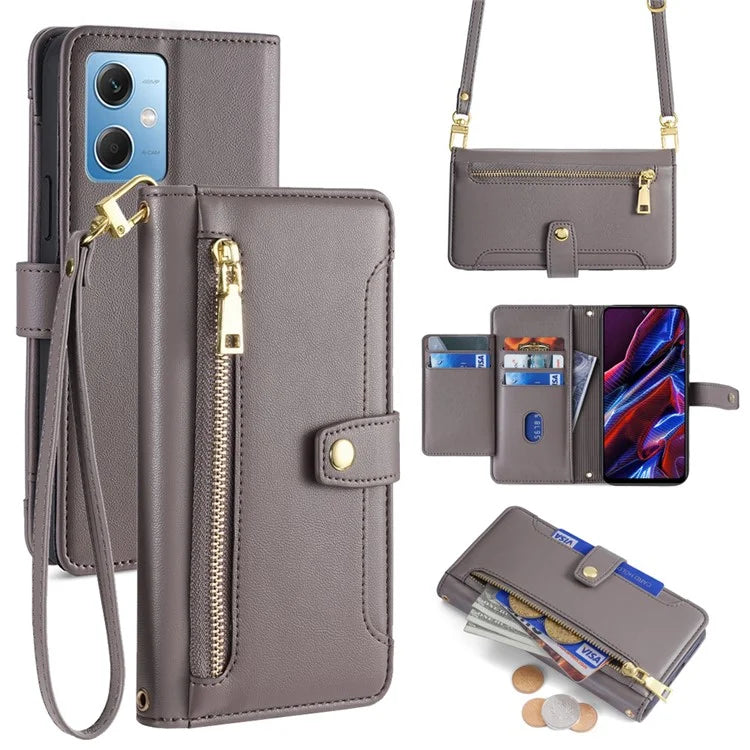 For Xiaomi Redmi Note 12 5G (China) / (India) / (Global) / Poco X5 5G Case with Straps Leather Wallet Cover